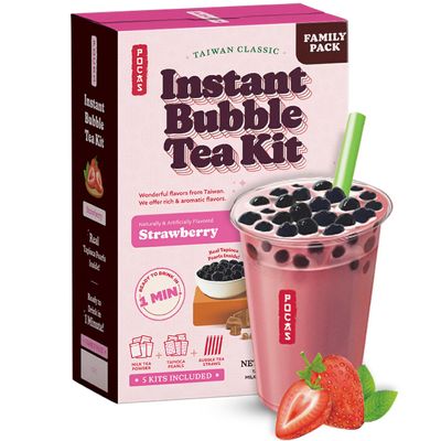 Pocas Bubble Tea Kit, Strawberry  Instant Milk Tea Powder with Authentic Tapioca Pearls for Instant Bubble Tea, 5 Kits