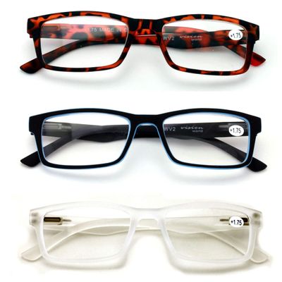 V.W.E. 3 Pairs Men Reading Glasses - Comfortable Soft Matte Finish Clear Len Readers - Spring Hinge (3 Pairs Assorted, 2.00)