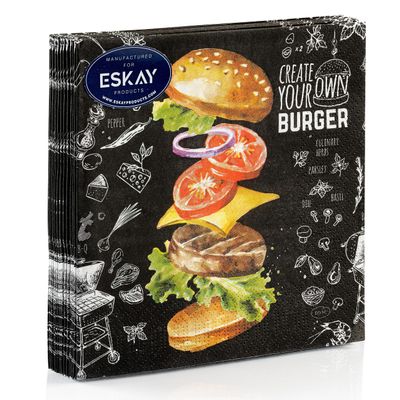 Burger lunch Napkins for Cocktails, Appetizers, Bar Drinks, Birthdays and Wedding Events, Thick and Absorbent, (Lunch (20 Count)