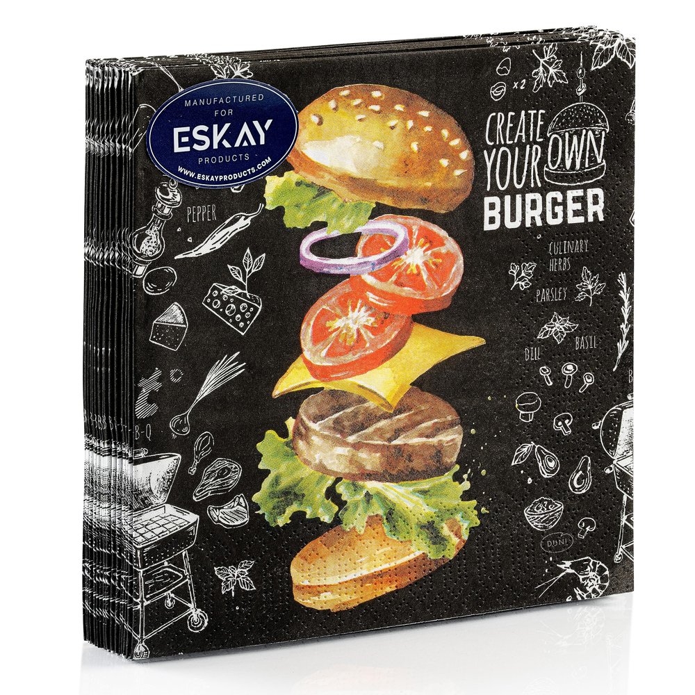 Burger lunch Napkins for Cocktails, Appetizers, Bar Drinks, Birthdays and Wedding Events, Thick and Absorbent, (Lunch (20 Count)