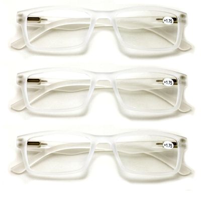 V.W.E. 3 Pairs Men Reading Glasses - Comfortable Soft Matte Finish Clear Len Readers - Spring Hinge (3 Frost, 2.75)