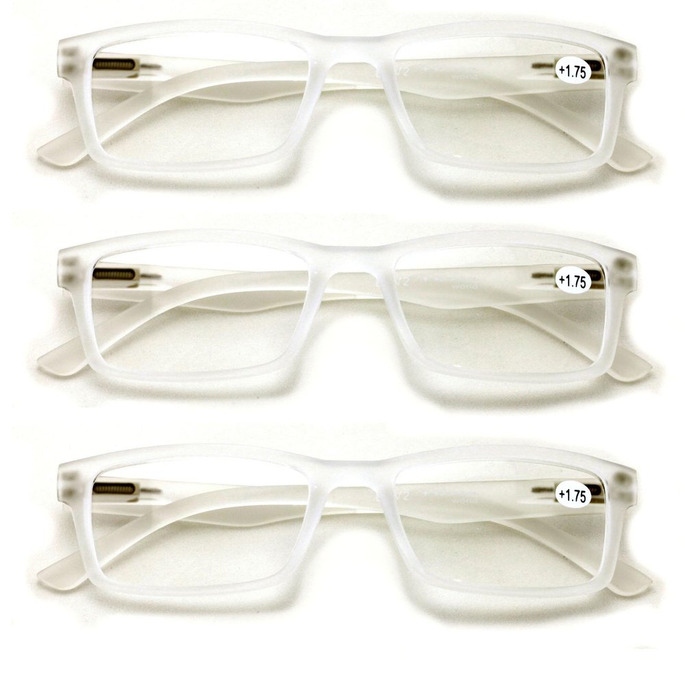 V.W.E. 3 Pairs Men Reading Glasses - Comfortable Soft Matte Finish Clear Len Readers - Spring Hinge (3 Frost, 2.75)