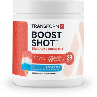 TransformHQ Energy & Focus Powder (Rocket Pop) - Boost Shot Clean Energy Drink Mix - Sugar Free - Non-GMO, Gluten-Free - 28 Servings