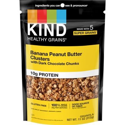 KIND HEALTHY GRAINS Granola Family Size, Healthy Snack, Banana Peanut Butter with Dark Chocolate Chunks Granola Clusters, 10g Protein, Snack Mix 11 OZ