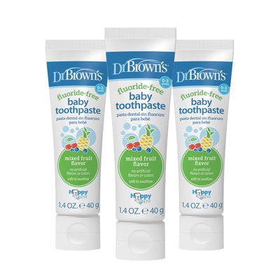 Dr. Brown's Fluoride-Free Baby Toothpaste, Infant and Toddler Oral Care, 1.4oz/40g, 0-3 Years, Mixed Fruit, 3-Pack