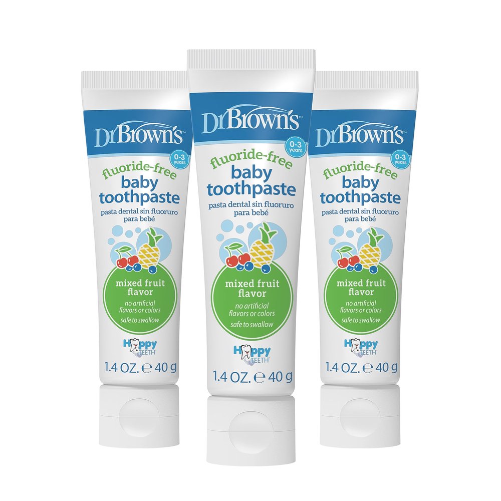 Dr. Brown's Fluoride-Free Baby Toothpaste, Infant and Toddler Oral Care, 1.4oz/40g, 0-3 Years, Mixed Fruit, 3-Pack