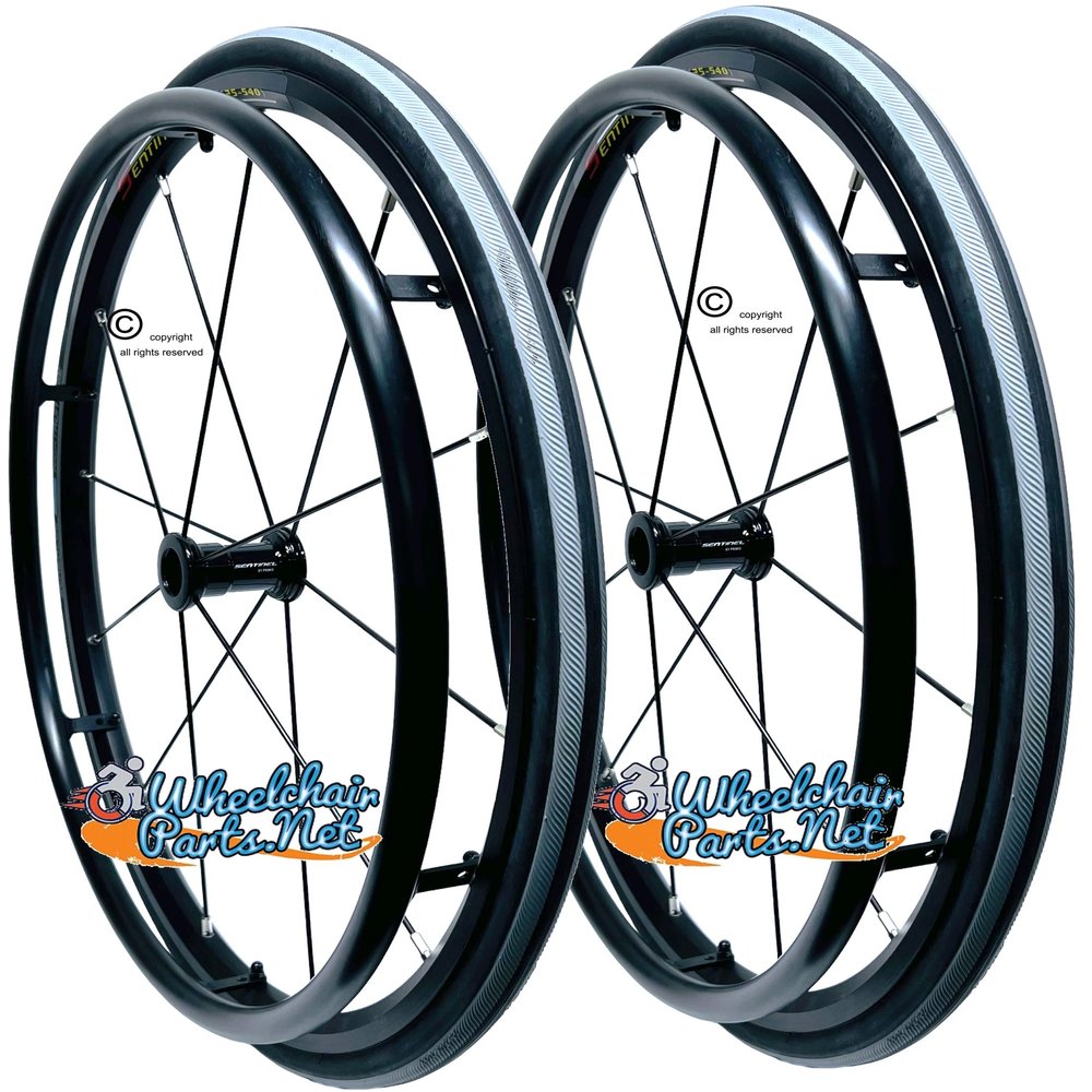 24" Sentinel 12 Spoke Wheel with Pushrims and Tires (24"x1" W/Schwalbe Grey Rightrun Tire)
