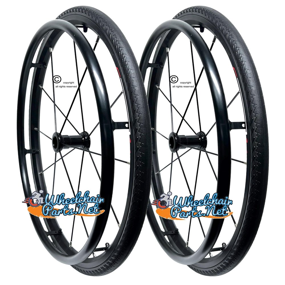 24" Sentinel 12 Spoke Wheel with Pushrims and Tires (24"x1" W/Schwalbe Black Rightrun Tire)