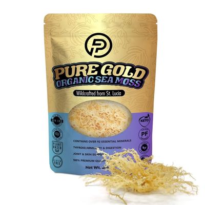 Pure Gold Organic Sea Moss | Wildcrafted | Makes 40oz of Gel | St. Lucia | Mineral Rich 100% Natural and Raw Organic, Non GMO (2 OZ Bag)