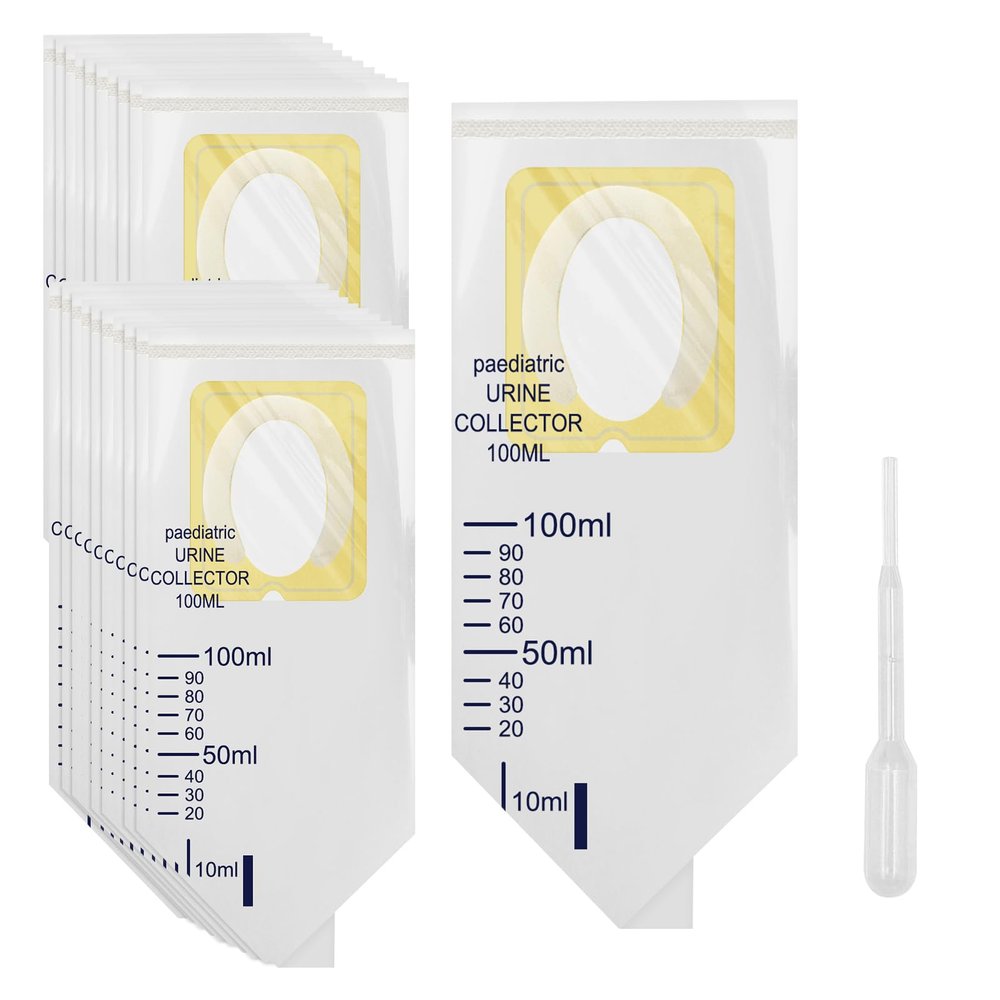 20 PCS Pediatric Urine Bag Collectors, Disposable Baby Clear Catcher Pouch Individually Pee Bags Spill Proof Baby Urine with Adhesive Surface for Kids Urine Collection
