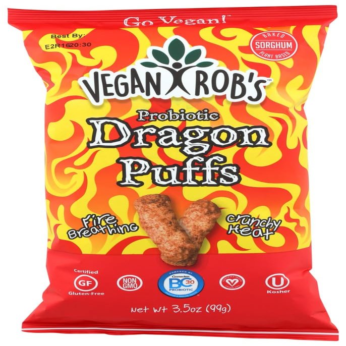 Vegan Rob's Probiotic Dragon Puff Snack, Plant-Based, Vegan Friendly, Kosher, Cholesterol & Gluten Free & Non-GMO, 3.5 Ounce (Pack of 12)