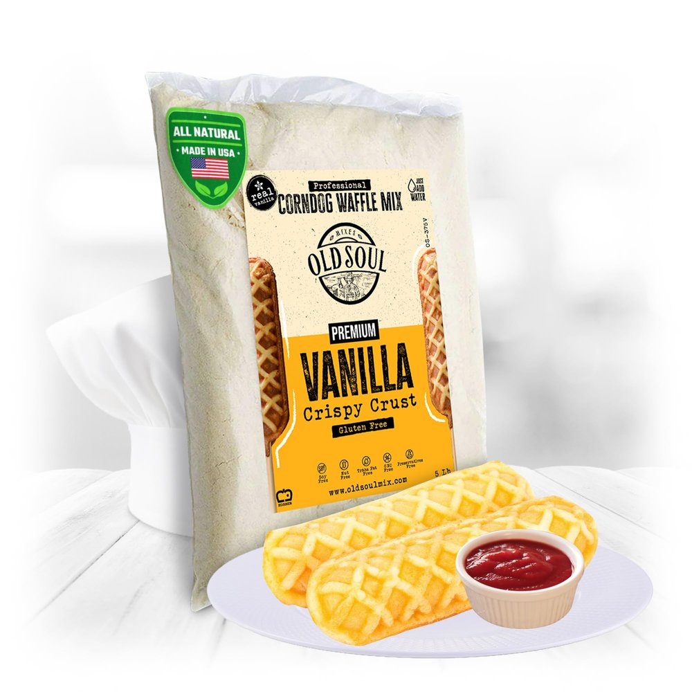 OldSoul Professional Corndog Waffle Mix | GLUTEN FREE | Vanilla Flavour | 5 Lbs | 140 Waffles (5 Lbs, Gluten Free)