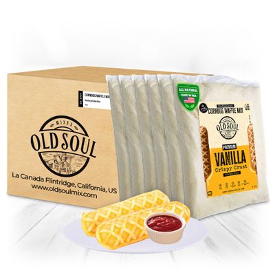 OldSoul Professional Corndog Waffle Mix | GLUTEN FREE | Vanilla Flavour | 30 Lbs | 840 Waffles (30 Lbs, Gluten Free)