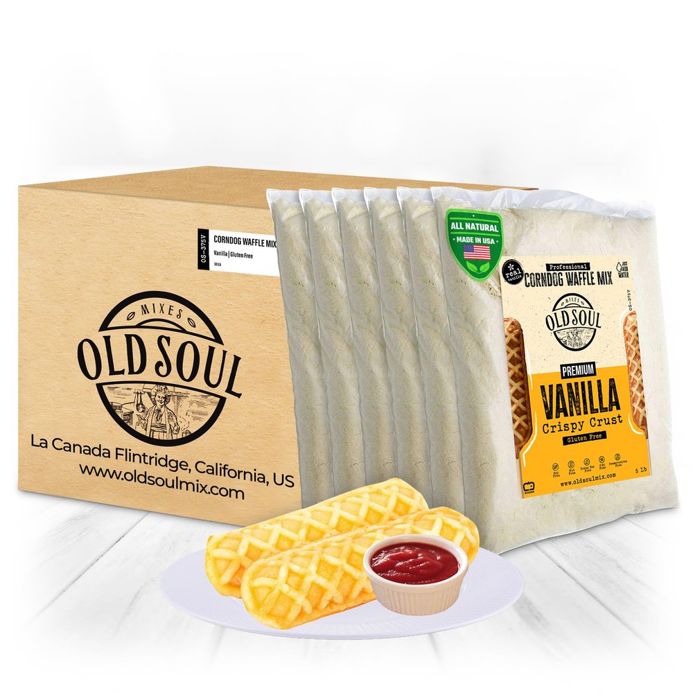 OldSoul Professional Corndog Waffle Mix | GLUTEN FREE | Vanilla Flavour | 30 Lbs | 840 Waffles (30 Lbs, Gluten Free)