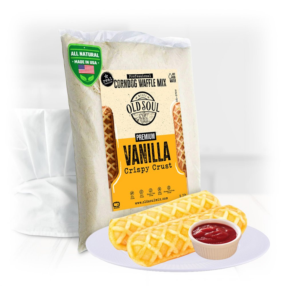 OldSoul Professional Corndog Waffle Mix | Vanilla Flavour | 5 Lbs | 140 Waffles (5 Lbs, Traditional)