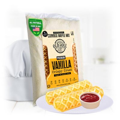 OldSoul Professional Corndog Waffle Mix | GLUTEN FREE & VEGAN | Vanilla Flavour | 5 Lbs | 140 Waffles (5 Lbs, Gluten Free & Vegan)