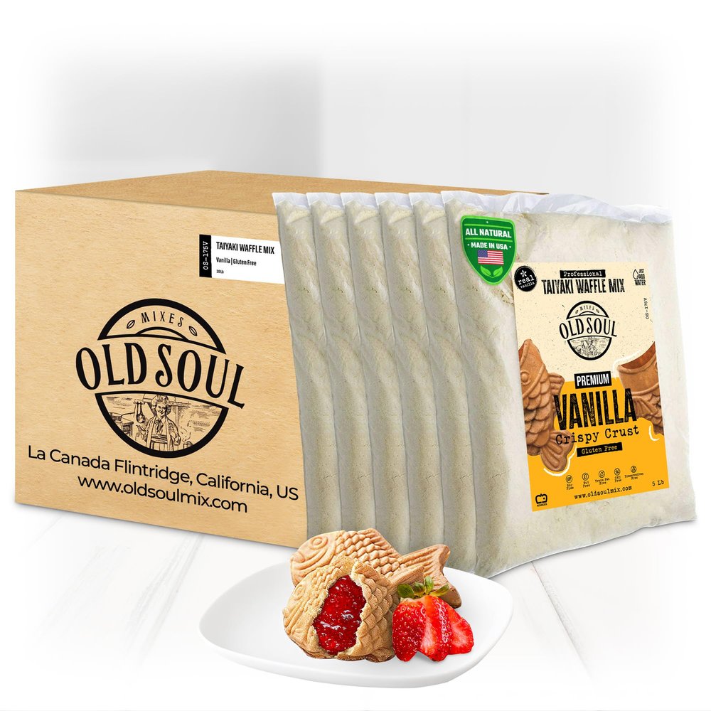 OldSoul Professional Taiyaki Waffle Mix | GLUTEN FREE | Crispy | Vanilla Flavor | 30 Lbs | 504 Waffles (30 Lbs, Gluten Free)