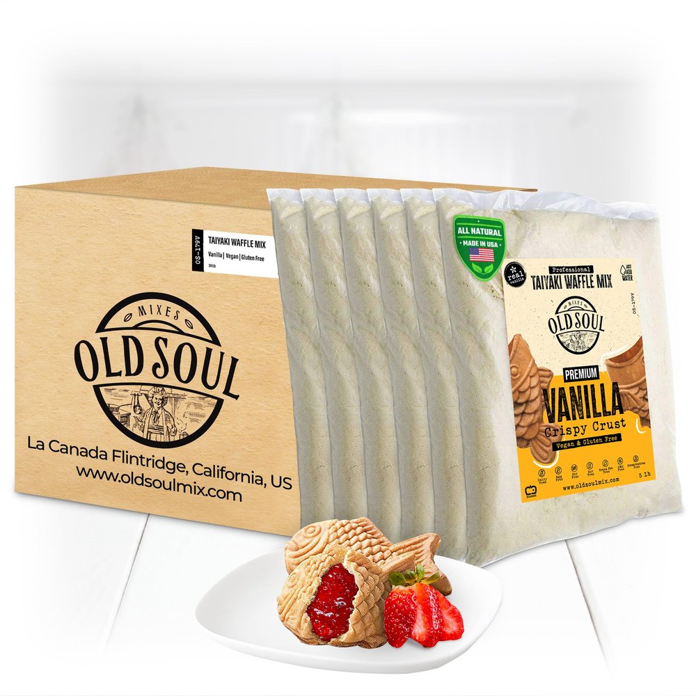 OldSoul Professional Taiyaki Waffle Mix | GLUTEN FREE & VEGAN | Crispy | Vanilla Flavor | 30 Lbs | 504 Waffles (30 Lbs, Gluten Free & Vegan)