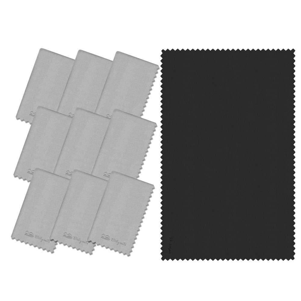 Bilymate 10-Pack Multi-PurposeMicrofiber Cleaning Cloth Set - Ultra Soft Lens, Eyeglass, Screen, TV, Jewelry & Window Cleaner - 1 Large Black + 9 Grey