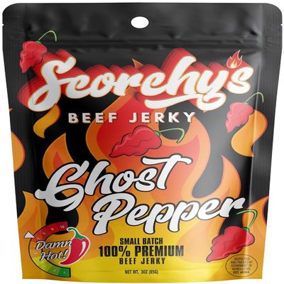 Scorchy's Jerky | Ghost Pepper Beef Jerky | Hand-Crafted | Spicy Protein Snack | Low Calorie and Low Fat | 85g | 1 pack