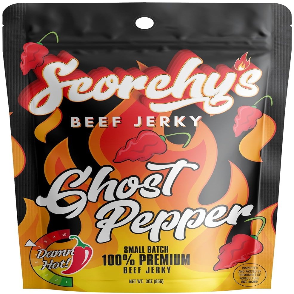 Scorchy's Jerky | Ghost Pepper Beef Jerky | Hand-Crafted | Spicy Protein Snack | Low Calorie and Low Fat | 85g | 1 pack