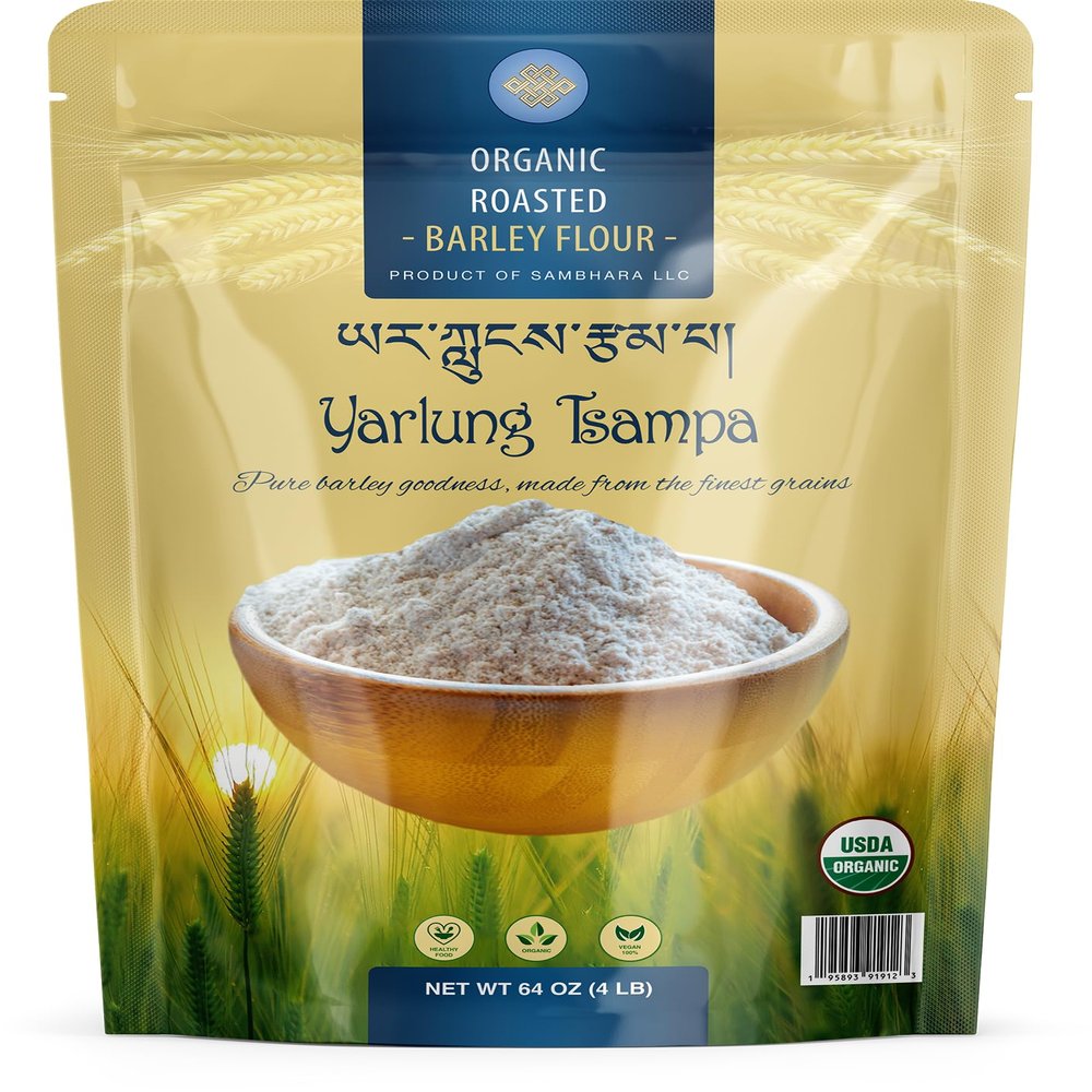 Yarlung Tsampa - Organic Roasted Tibetan Barley Flour - All Natural Food - Gluten Friendy - Vegan Barley Powder - NON-GMO - New Packaging Design for Guaranteed Freshness (4 LB)