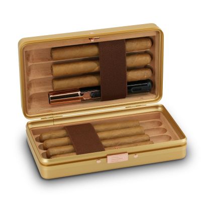 CHFG Aluminum Cigar Humidor Portable Travel Cases Type Cedar Wood Inside for 8 cigars,Gifts for men (Gold)