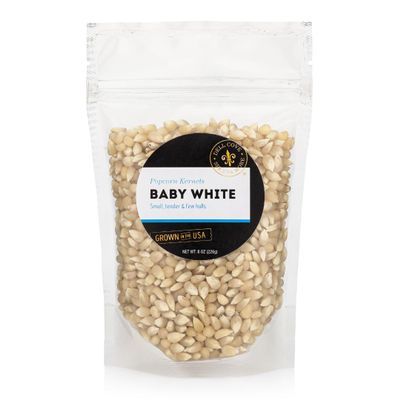Baby White Gourmet Popcorn Kernels - Dell Cove Spices - Tender White Hulless Popcorn for Movie Nights - Excellent for Stovetop and Air Poppers, Half Pound
