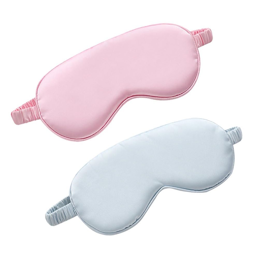 2 Pcs Imitation Silk Sleep Masks Soft Eye Masks Night Sleeping Mask Comfortable Eye Cover Nap Meditation Blindfold Travel Eye Shades for Women Men Blue and Pink