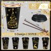 Uiifan 50 Pack 16 oz Christmas Coffee Cups Bulk Black Gold Snowflake Disposable Cups Merry Christmas Paper Cups with Lids Straws Elk Paper Drinking Cups for Kids Christmas Birthday Party Supplies view 2