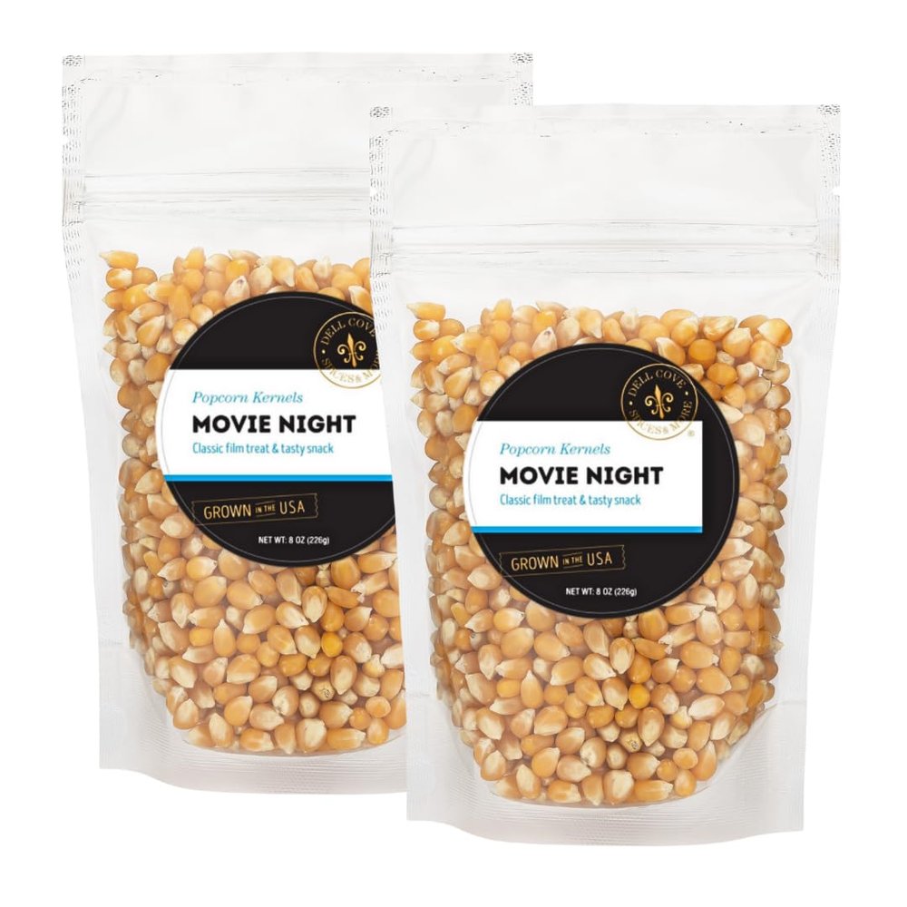 Movie Night Gourmet Popcorn Kernels, One Pound | Classic Yellow Butterfly Popcorn | Tasty Plant Based Snacks for Home Movie Nights and Board Game Meet-Ups | Dell Cove Spices
