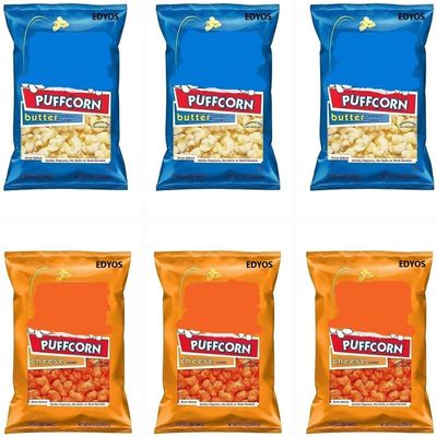 Puffcorn Variety 6 - Pack (3) Butter Flavor 3.25 oz. and (3) Cheese Flavor 4.25 oz.