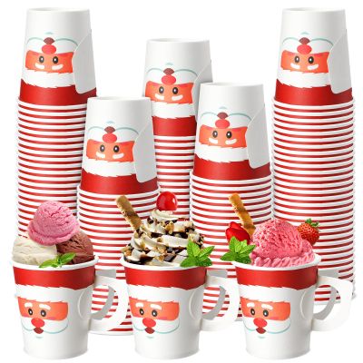 200 Pcs Christmas Disposable Paper Cups with Handle Lovely Santa 8 oz Christmas Disposable Coffee Cocoa Hot Chocolate Cups Drinkware Beverage Tea for Xmas Party Hot Chocolate Supplies Decoration