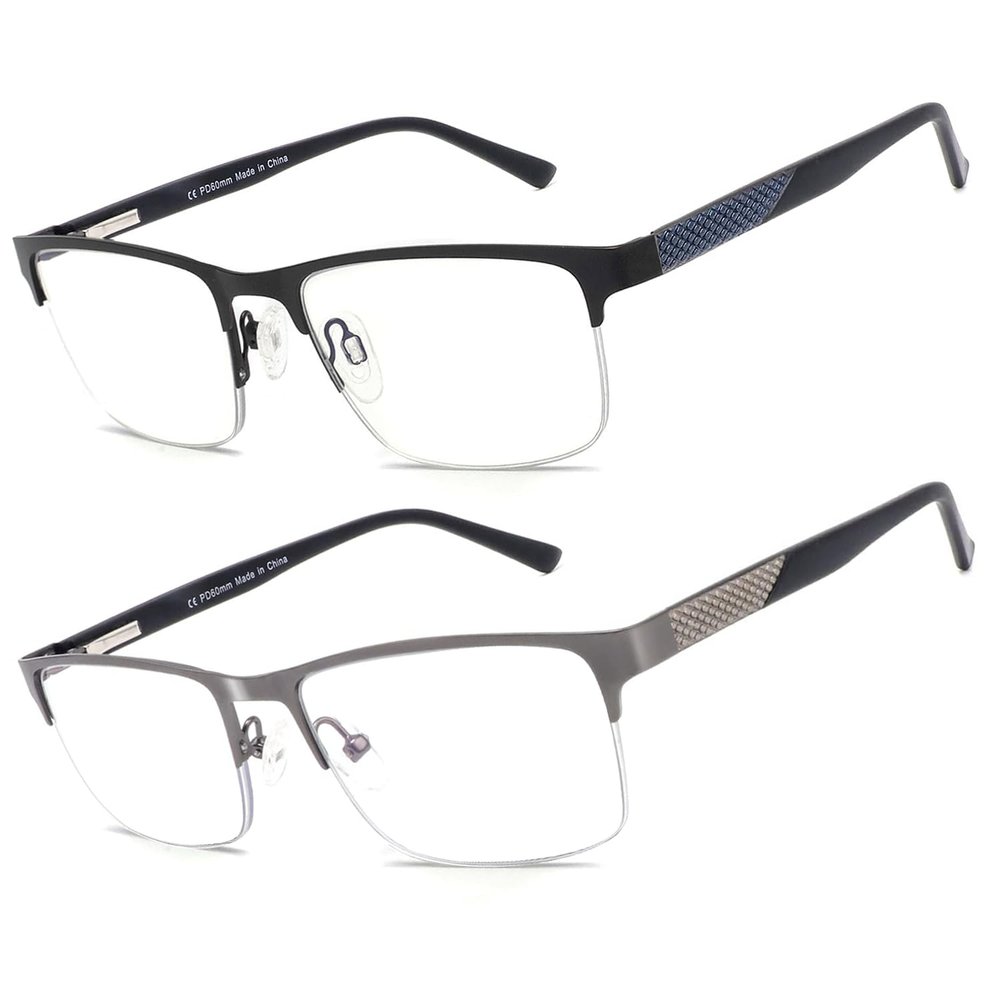 ESAVIA Premium Half Frame Reading Glasses for Men Blue Light Blocking Computer Reader Full Lens Magnifier Eyewear with Unbreakable Frame (Black Blue, 150)