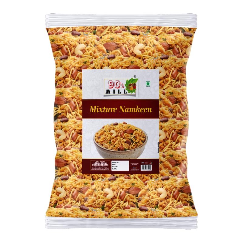 90's MILL Old Delhi Khatta Meetha Namkeen Snacks Tasty & Crunchy Tea-time Namkeen | All time Favourite Indian Snacks/Namkeen | Ready to eat | No Preservatives | Crsipy & Light Snacks-250 * 1Pack
