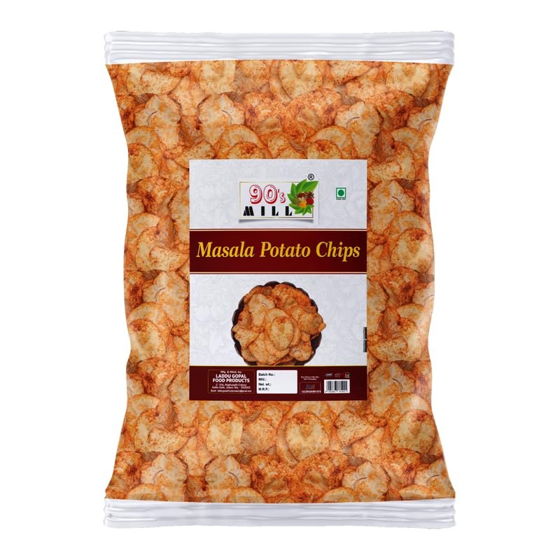 90's MILL Rajapuri Aloo Wafers Homemade Masala Potato Chips Low Fat Masala PATTA Wafer/Chips Potato Alu Wafer Chips Wafers Party Snacks Salted Chili Rajasthani Masala Aloo Chips-350g*1Pack