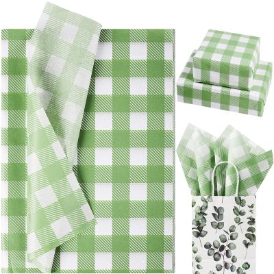 100 Sheets 20 * 14 Inches Sage Green Buffalo Plaid Tissue Paper Mint Green Gingham Gift Wrapping Tissue for St. Patrick's Day Irish Holidays Wedding Birthday Baby Shower DIY Craft