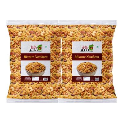 90's MILL Crsipy Madras Munchi Mix Farsan Besan Sev Peanuts, Boondi, Dry Fruits Spicy Mixture Made in South Indian Style | Bachcho Ka Favourite Tasty Yummy Snack Made In Groundnut Oil-150g*2Pack