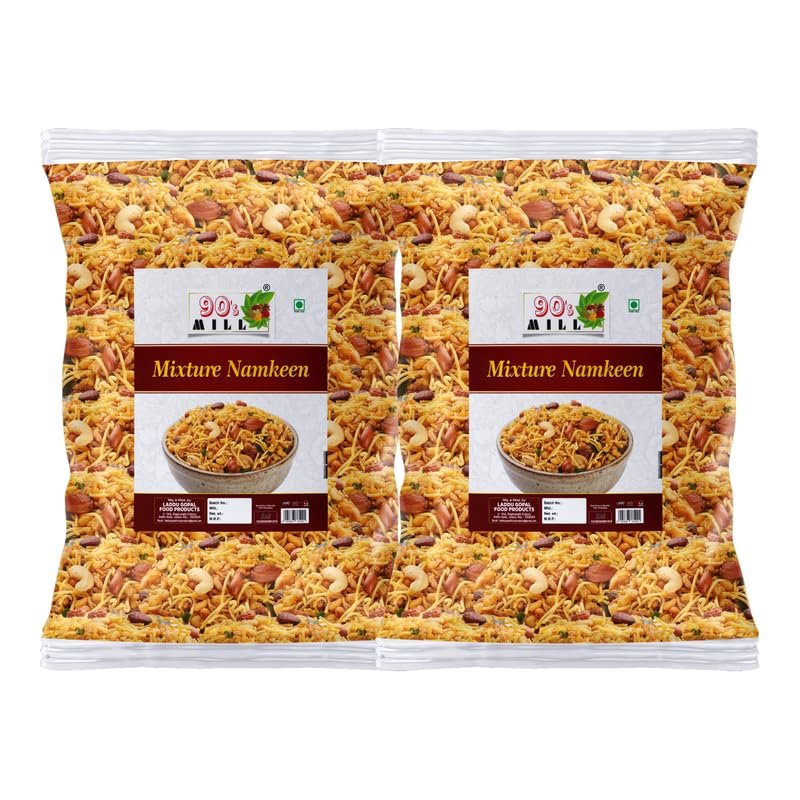 90's MILL Crsipy Madras Munchi Mix Farsan Besan Sev Peanuts, Boondi, Dry Fruits Spicy Mixture Made in South Indian Style | Bachcho Ka Favourite Tasty Yummy Snack Made In Groundnut Oil-150g*2Pack