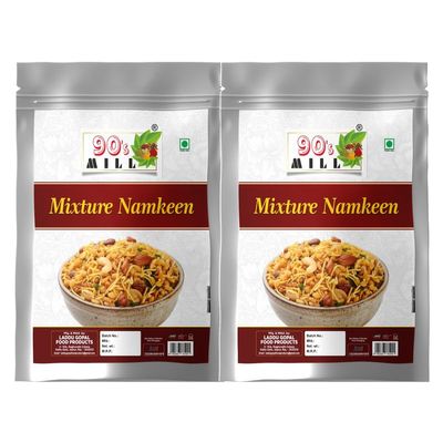 90's MILL Gujarati Mix | Gujarati Namkeen | Spicy & Sweet in Flavour | Natural Flavouring Agent | Tea- Time Munchies to Spend Time with Family | Ready to eat Occasion Festival Namkeen-350g*2Pack