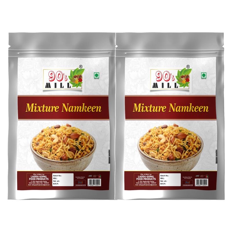 90's MILL Gujarati Mix | Gujarati Namkeen | Spicy & Sweet in Flavour | Natural Flavouring Agent | Tea- Time Munchies to Spend Time with Family | Ready to eat Occasion Festival Namkeen-350g*2Pack