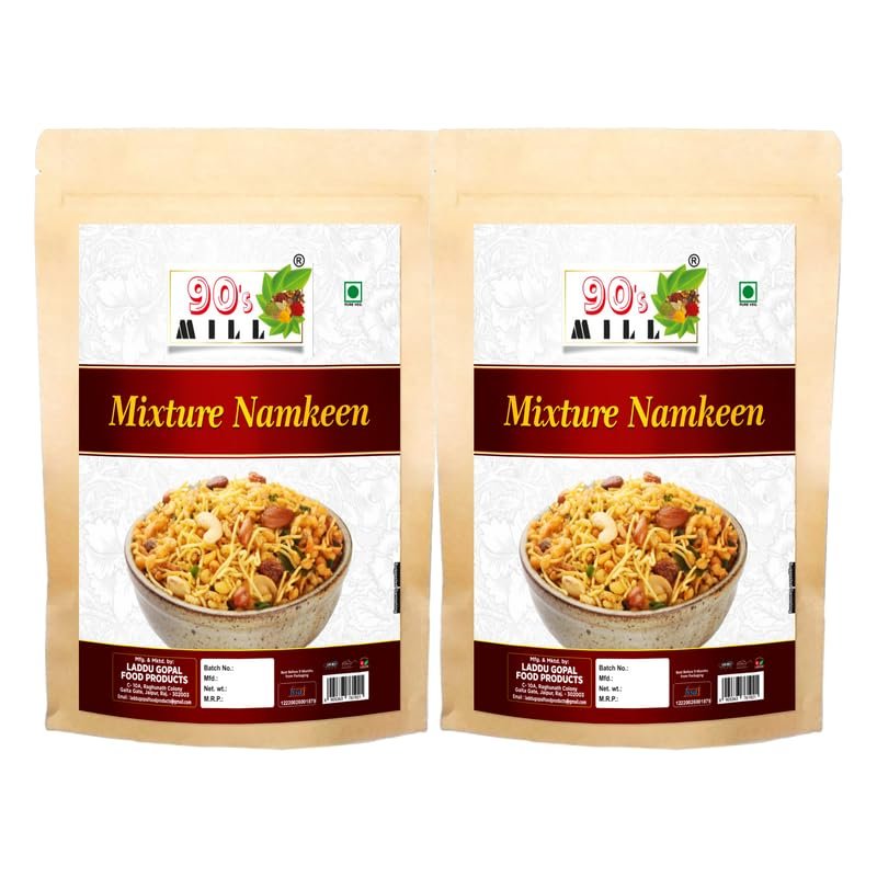90's MILL Calicut Culcutta Mixture Namkeen, Homemade and Ready to Eat, Spicy Namkeen, Namkeen And Snacks | Dryfurit Kaju Peanut Bhujia Sabkuch Mixture Namkeen | Healthy Savoury Sanck-150g*2Pack