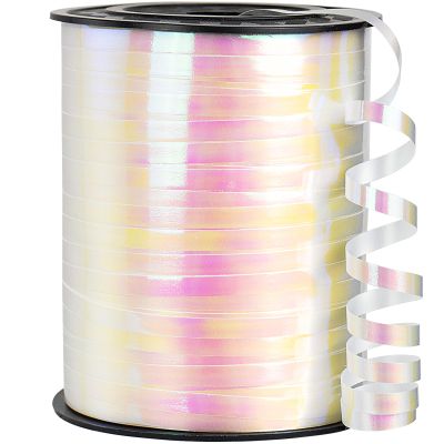 Quhora 500 Yards Iridescent White Curling Ribbon for Gift Wrapping, 1/5 inch Balloon Ribbon String for Florist Flower, Crafts, Wreaths, Halloween, Birthday Party, Wedding