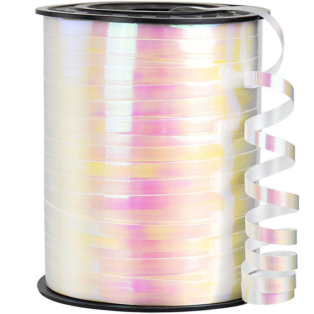 Quhora 500 Yards Iridescent White Curling Ribbon for Gift Wrapping, 1/5 inch Balloon Ribbon String for Florist Flower, Crafts, Wreaths, Halloween, Birthday Party, Wedding