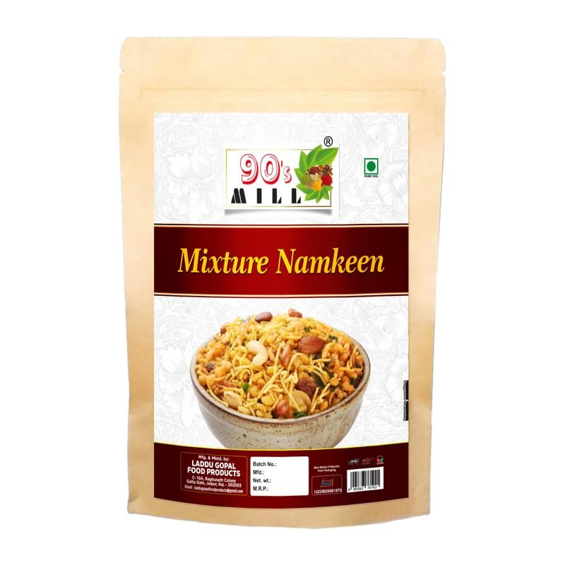 90's MILL Namkeen - Bombay Mixture Cornflake Aloo Bhujia Bhujiya Dry Fruit Chivda Mixture Mix Namkeen | All Time Favourite Tasty Yummy Healthy Snack Festive Season Ready to eat Snack-250 * 1Pack