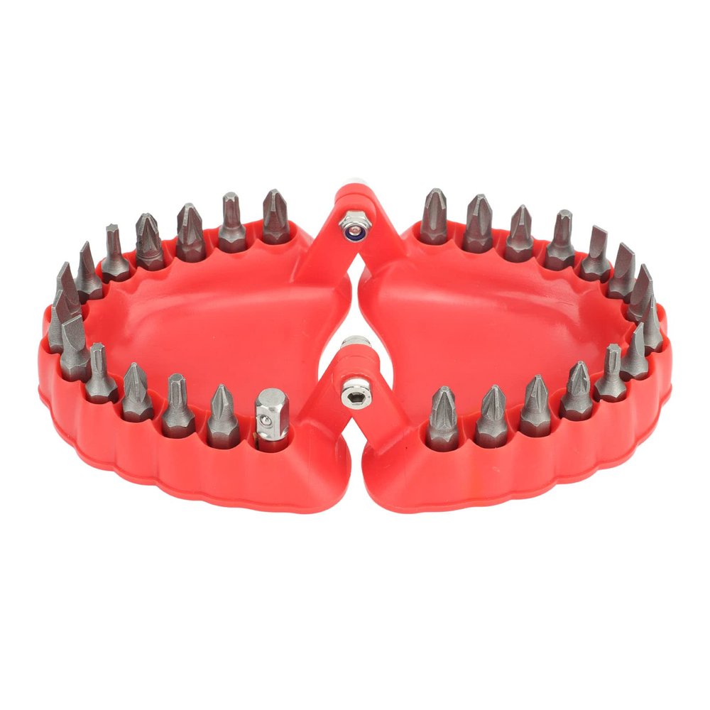 Denture Drill Bit Holder, Denture Screwdriver Organizer 3D Sculpture Desk Decor 28 Holes Red(With knife)