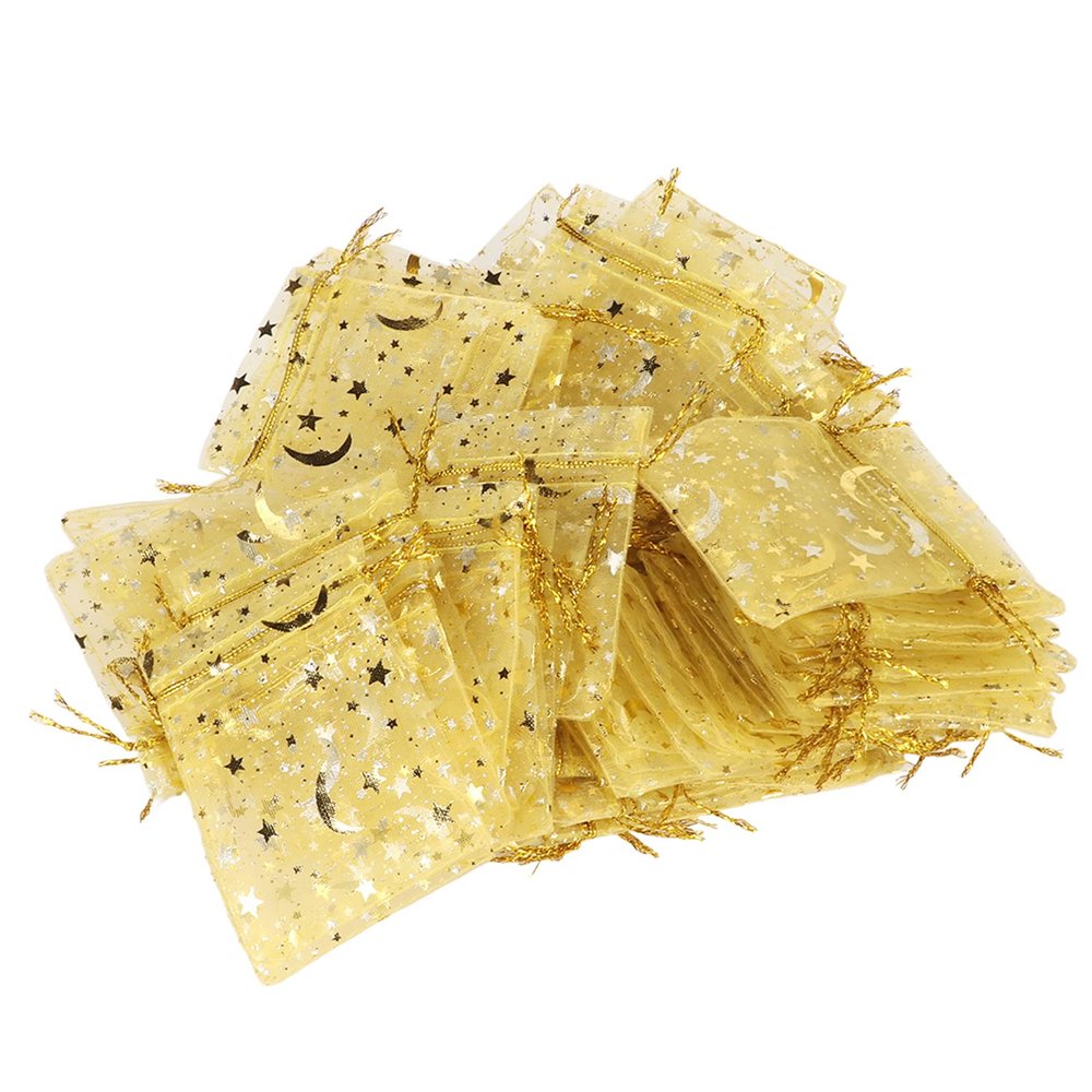 100 Pcs Moon Star Organza Bags, Sheer Jewelry Bags Gift Bags Drawstring Mesh Bags Glittering Jewelry Bags for Party Holiday Festival Christmas Birthday Wedding