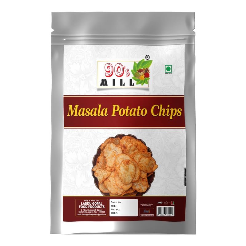 90's MILL Alu Batata Chips Potato Chip | Potato Chips Snacks | Winter Snacks | Hot Chips | Potato Chips Spicy | Andhra Snacks | Winter Sacks | Potato Chips Sprinkled Red Chilli,Salt-300g*1Pack