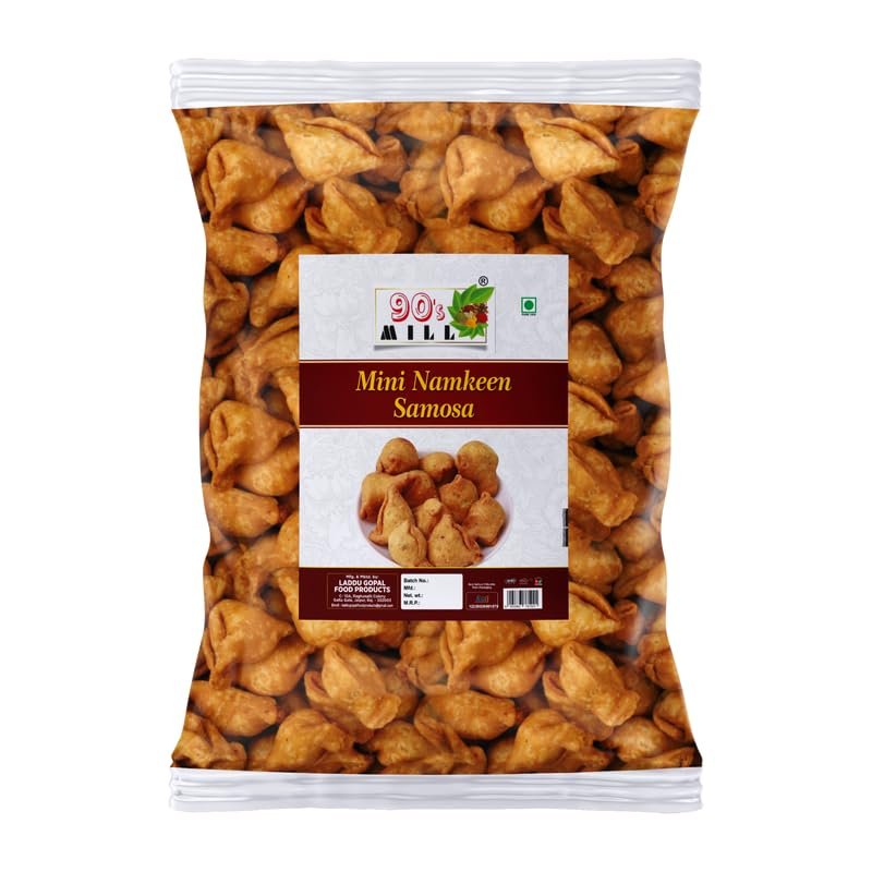 90's MILL Indore Special Mini Samosa/Indian Food/Ready To Eat Namkeen Snack | Small Samosa Box | Masala Liliput Samosa Namkeen - Tea Snacks - Indian Snacks||Fry in Earthnuts oil-1Kg*1Pack