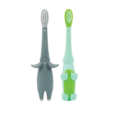 Dr. Talbot's Toddler Training Toothbrush for Kids - (2-Pack) - 6+ Months - Alligator/Elephant